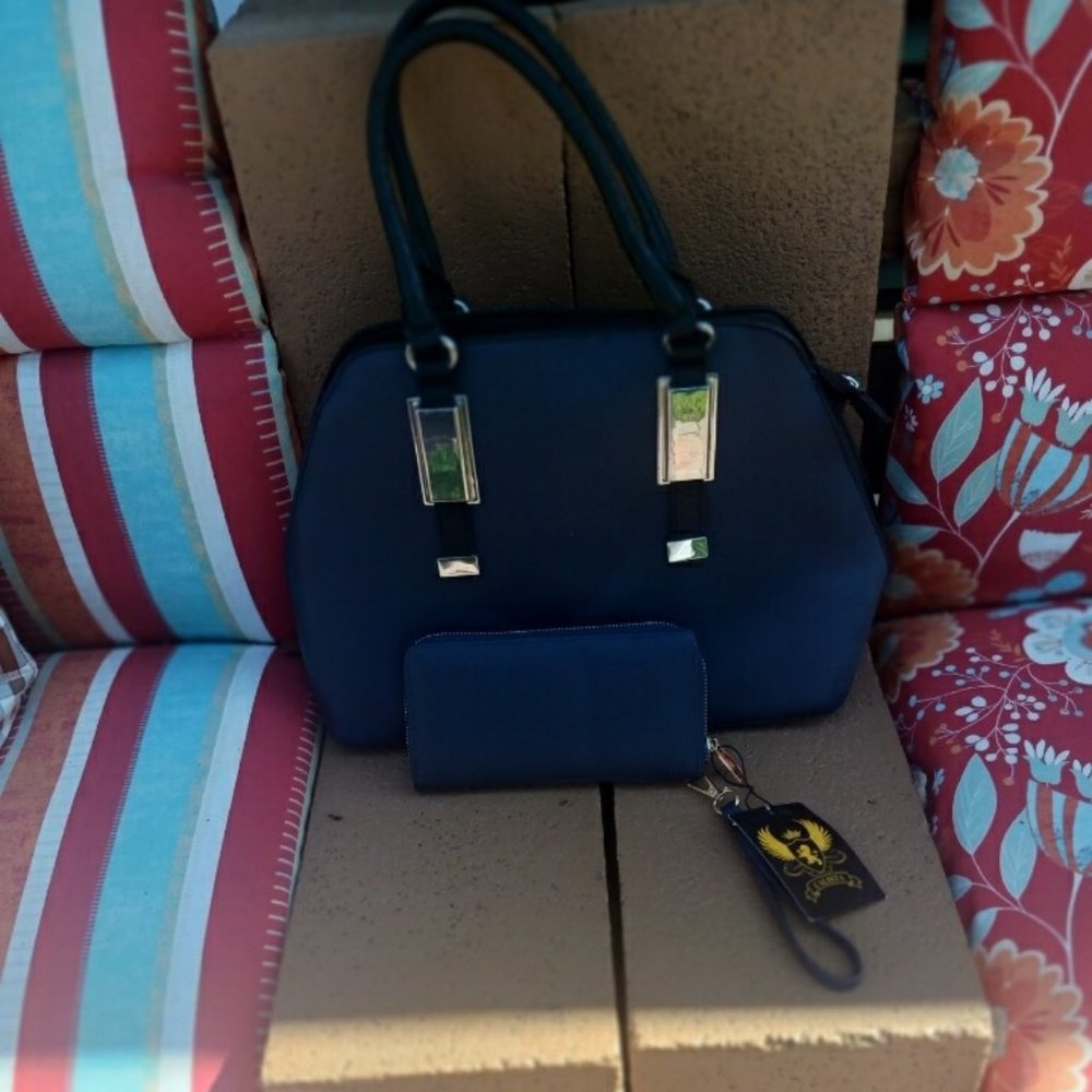 navy blue handbag  purse with matching wallet